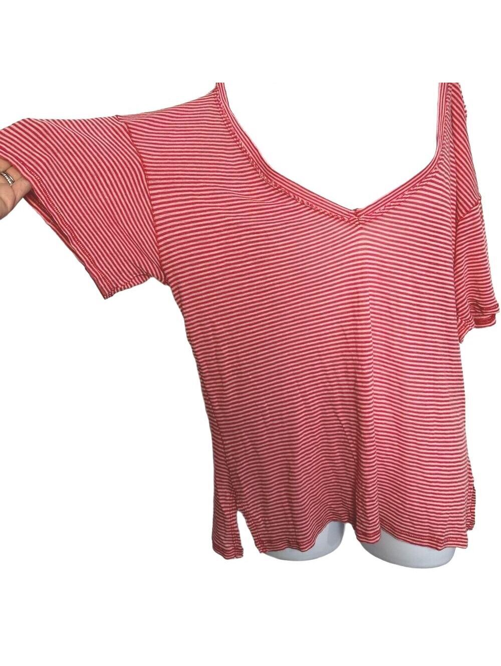 Free People We The Free Distressed Cold Shoulder T-Shirt, Size Small, Red/Pink